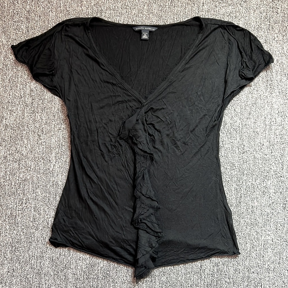 Boho Chic Raw-Edge V-Neck Flutter Sleeve Tee XS NWOT